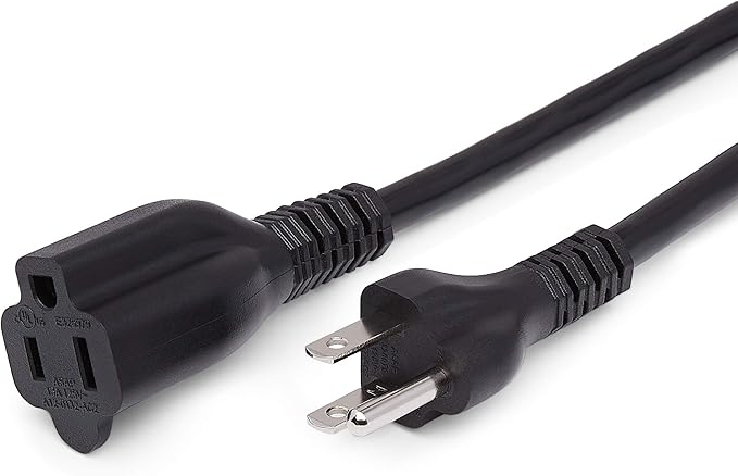 Amazon Basics Extension Cord, 10 Ft, 3-Prong Outlet Extender, Indoor, 13 Amps, 125V, Black, 2-Pack
