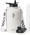 Coolflask Half Gallon Water Bottle with Strap, 64oz Insulated Water Jug Stainless Steel with Straw & Spout Lids, Metal Large Water Flask, Keep Cold 48h Hot 24h, Leak Proof, Non-BPA, Arctic White