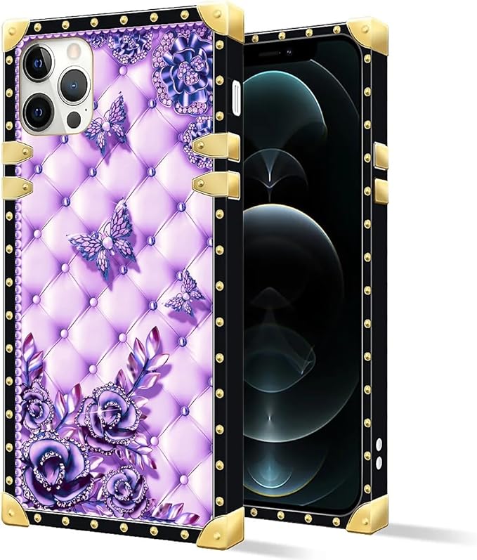 Compatible with iPhone 11 Pro Max Case, Purple Butterfly Flowers Leaf Luxury Golden Decoration for Girl Women Soft TPU Shockproof Protective Hard PC Back for iPhone 11 Pro Max