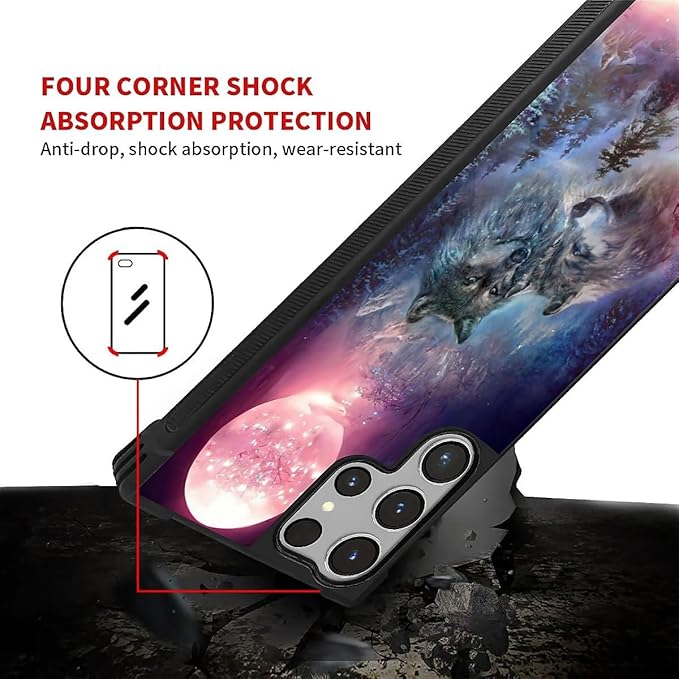 for Samsung Galaxy S26 Ultra Case,Graphic Design for Girl Boy Soft Silicone Hard Acrylic Shock Protection Designed for Samsung Galaxy S26 Ultra Star Two Wolfs Howling Pattern