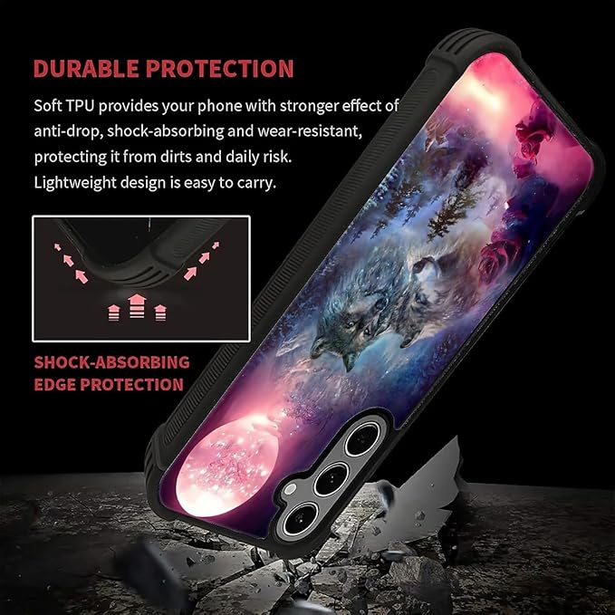 for Samsung Galaxy S24 S25 Plus Case, Star Two Wolfs Howling Pattern Graphic Design Girl Boy Soft Silicone Hard Acrylic Shock Protection for Samsung Galaxy S24 S25 Plus