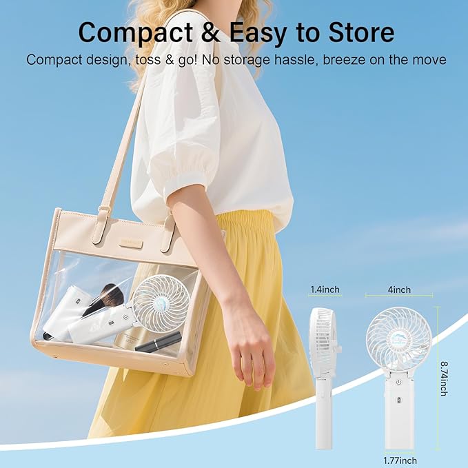 HandFan 10400mAh Portable Hand held Fan, 40Hrs Long-Lasted Hand Fan Rechargeable, Mini Personal Fans Foldable, Heavy Duty Battery Fans for Travel Beach Concerts Cruise Makeup(White)