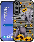 for Samsung Galaxy S24 S25 Plus Case, Cute Little Elephant Sunflower White Line Art Pattern Graphic Design Soft Silicone Hard Acrylic Shock Protection for Samsung Galaxy S24 S25 Plus