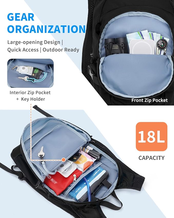 Blue Quartz Hydration Backpack with 2L Water Bladder, 18L Hiking Backpack for Women Men, Lightweight Water Pack with Phone Pocket for Quick Access, Hydration Pack for Cycling, Running, Biking