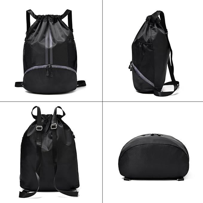 LOKAPEGY Drawstring Gym Bag for Men, Waterproof Drawstring Backpack for Women, Swim with Shoes Compartment, Pull String Sport Bag for Soccer and Basketball. (Blue)