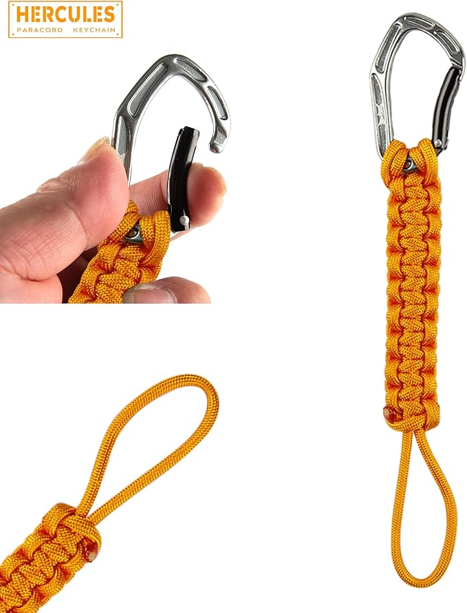 HERCULES Paracord Keychain Set – 2 Pack Lanyard Rope with Aluminum Clip, Durable Paracord Wrist Strap for Outdoor Activities, Orange