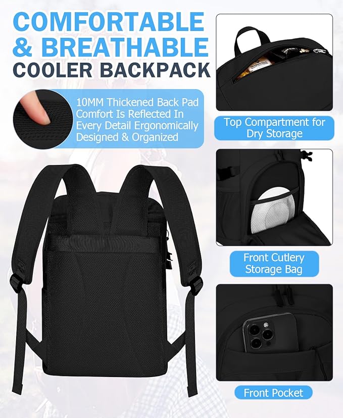 Cooler Backpack, 22L Waterproof Soft Backpack Coolers Leak Proof Beach Backpack Insulated Picnic Lunch Bag for Fishing Camping,Beach,Hiking,Travel