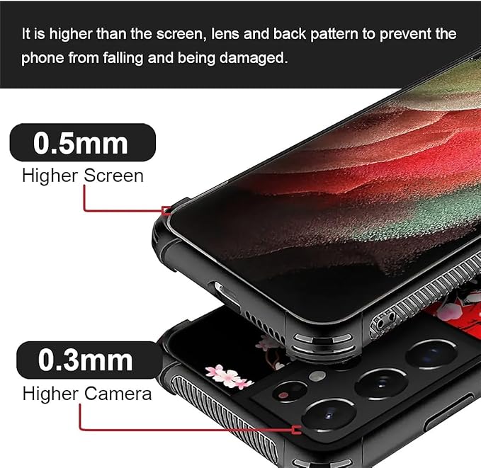 for Samsung Galaxy S21 Ultra Case, Sakura Japanese Samurai Pattern Graphic Design Girl Boy Soft Silicone Hard Acrylic Shock Protection for Samsung Galaxy S21 Ultra