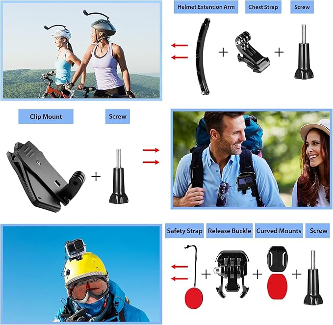 HONGDAK Action Camera Accessories Kit for GoPro Hero 12 11 10 9 Black, Waterproof Housing+Silicone Case+3Way Adjustable Arm+Head Chest Wrist Strap+Bike Mount+Suction Cup+Floating Grip Bundle Set 63in1
