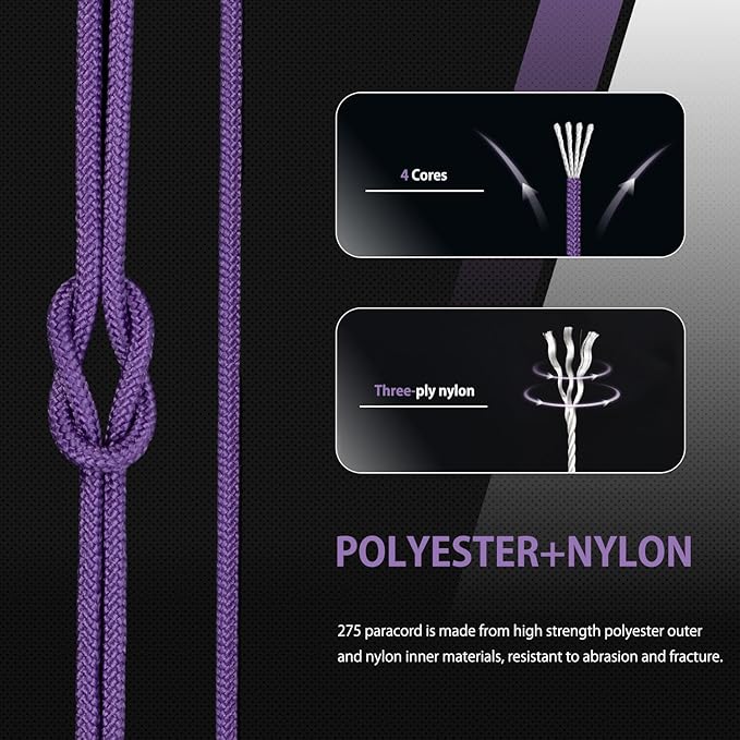 Abma Cord 2.4mm Paracord 275 100ft Nylon Rope 4 Strands Tactical Parachute Cord - Max. 275lbs - Purple