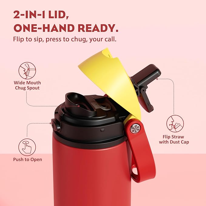POWCAN 24 oz Travel Water Bottle: 2-in-1 Push-Button Spout & Quick-Flip Straw, Leakproof, Cold 24Hrs, Fits Car Cup Holder, Stainless Steel Cup for Sports, School, Commute, Camping (Mouse's Mischief)