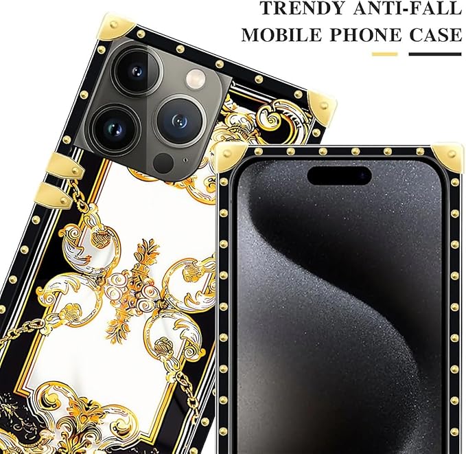 Compatible with iPhone 16 Pro Case, Gold Grain Flowers Luxury Golden Decoration for Girl Women Soft TPU Shockproof Protective Hard PC Back