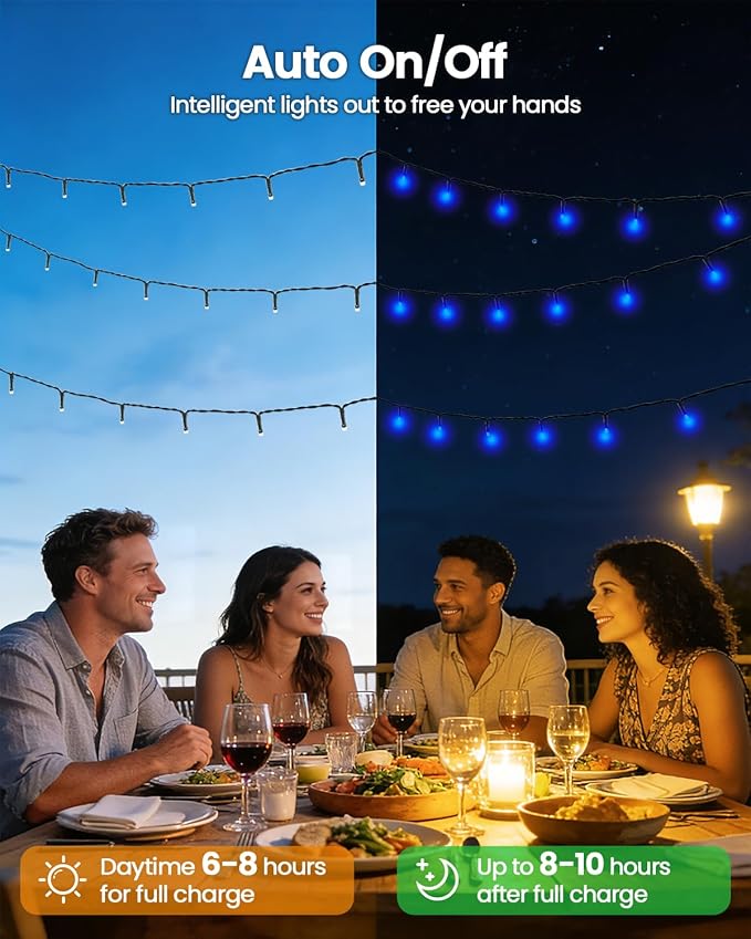 OZS 2PK 240LED Solar String Lights Outdoor Waterproof | Solar Christmas Lights Outdoor with 8 Lighting Modes, Solar Lights Outdoor String for Outside, Xmas Party Garden Tree Decorations (Blue)