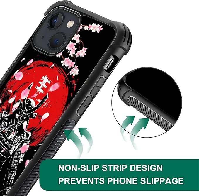 for iPhone 15 Case, Sakura Japanese Samurai Pattern Graphic Design Girl Boy Soft Silicone Hard Acrylic Shock Protection for iPhone 15