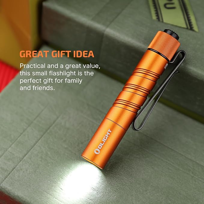 OLIGHT I3T 2 EOS Pocket EDC Flashlight, 200 Lumens Compact Bright Handheld Flash Lights, Dual-Output Tail Switch with AAA Battery and Two-Way Pocket Clip for Camping and Hiking (Orange)