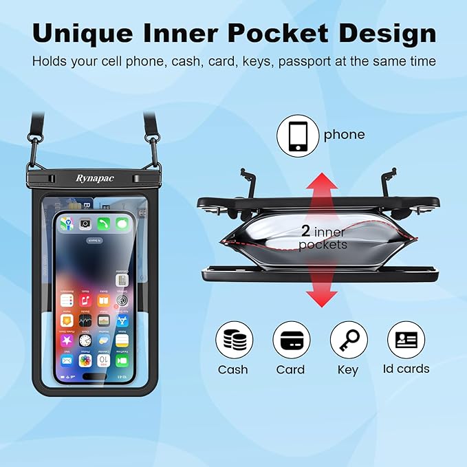 Rynapac [Up to 8.5" Waterproof Phone Pouch - 2 Pack IPX8 Waterproof Phone Case for iPhone 17 16 15 14 Pro Max Galaxy S26 Ultra, Touchscreen & Underwater Photography, Beach Cruise Travel Essentials