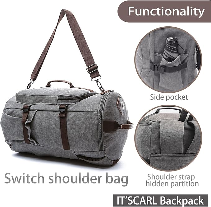 IT'SCARL Mens backpack, Large backpack for travel, Carry-on, canvas bag, 17 inch computer waterproof back pack(grey)