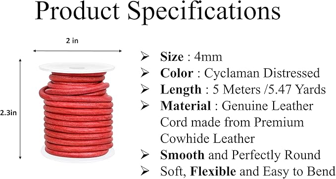 GENIQUE Real/Genuine Round Leather String Cord for Necklace, Bracelets, Jewellery, Braiding (Cyclaman Distressed, 4mm)