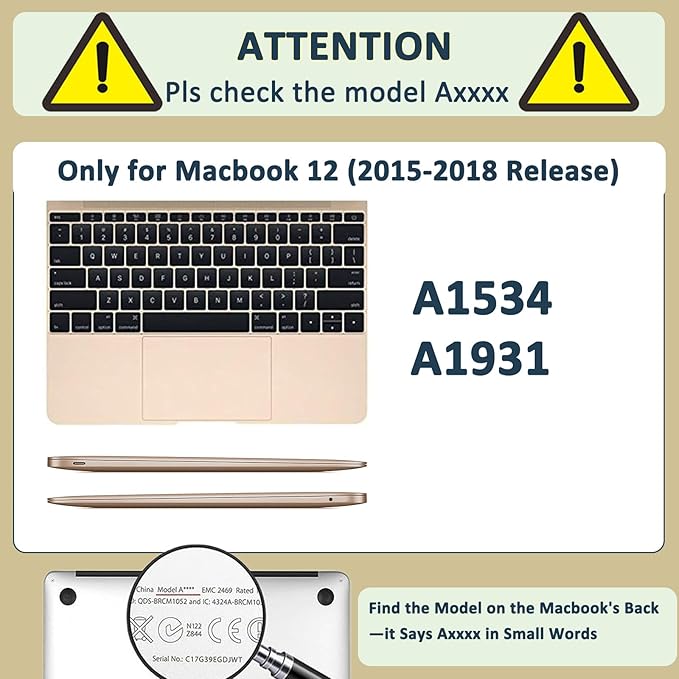 Hard Shell for MacBook 12 inch Case Retina 2015 2016 2017 Release (Model A1534),Plastic Protective Laptop Cover & Keyboard Cover Skin for Apple MacBook Air 12",Pink Marble