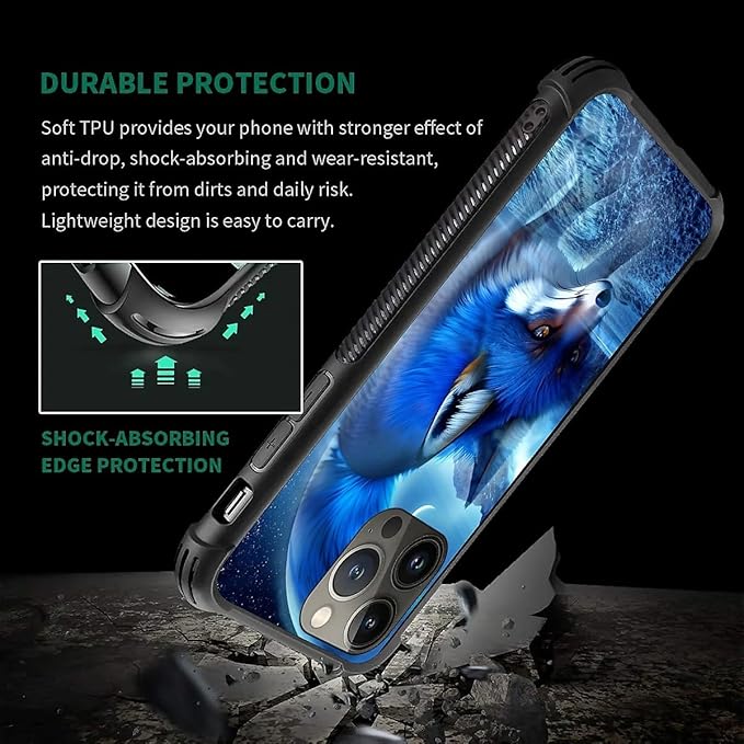 for iPhone 14 Pro Max Case, Snowy Mountain Fox Lake Pattern Graphic Design Girl Boy Soft Silicone Hard Acrylic Shock Protection for iPhone 14 Pro Max
