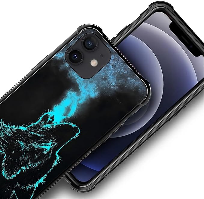 for iPhone 11 Case, Blue Breathing Wolf Pattern Graphic Design Girl Boy Soft Silicone Hard Acrylic Shock Protection for iPhone 11