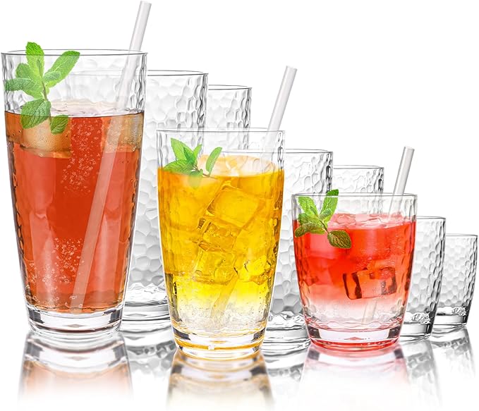 9 Pcs Plastic Drinking Tumblers Set of 14/18/24 oz, Acrylic Drinking Glasses with Straw&PP Brush, BPA-Free, Stackable Water Cups, Clear Cups for Juice, Wine (14/18/24 oz-9 pcs)