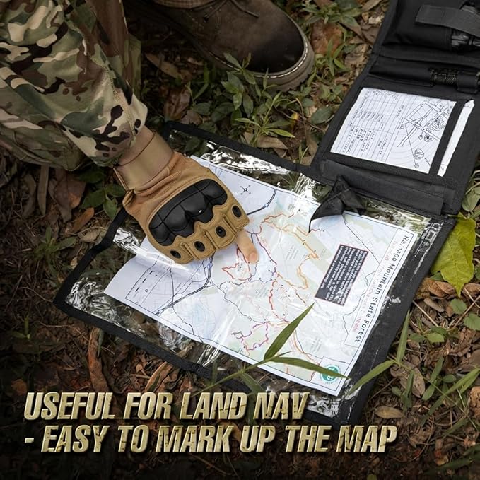 KOSIBATE Map Case, Military Map Protector, Water-Resistant Map Pouch Holder for Outdoors or Hiking