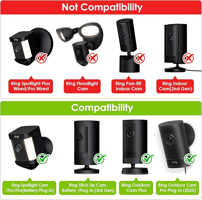 2Pack Flexible Twist Mount for Ring Stick Up Cam Battery/Plug-in 3rd Gen/Ring Outdoor Cam Plus & Spotlight Pro/Plus (Battery), Easy Installation Mounting Bracket Without Drilling (Black)