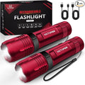 Victoper Red Rechargeabe Flashlight 2 Pack, High Lumens 5 Modes LED Bright Tactical Flashlights, Waterproof Zoomable Flash Light for Outdoor, Gifts for Camping Essentials Gear