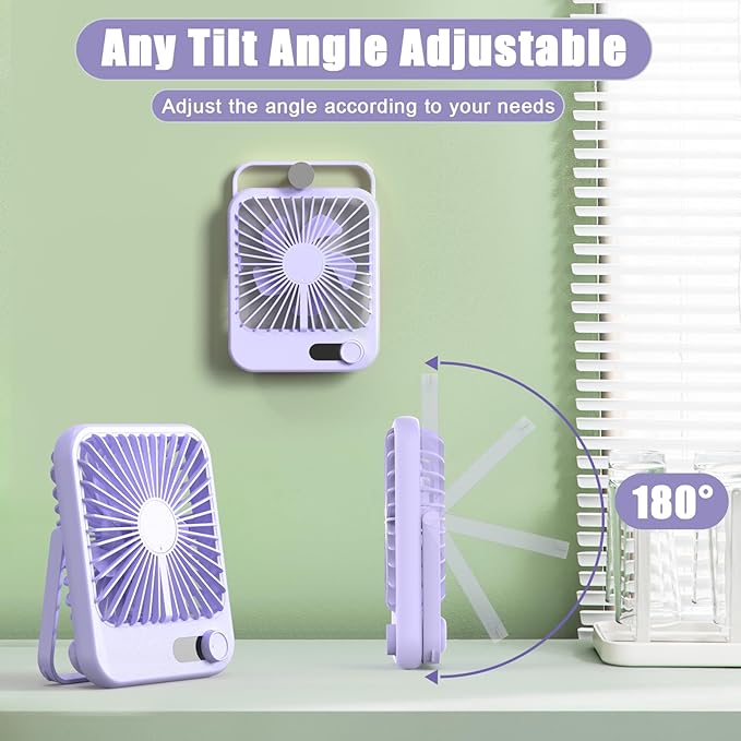 Small Fan Portable, 6.8 Inch Quiet Desk Fan Rechargeable with 2500mAh Battery Operated, 100 Speeds Adjustable Personal Mini Desktop Fan for Bedroom Office Travel Beach, Cruise Ship Essentials, Purple