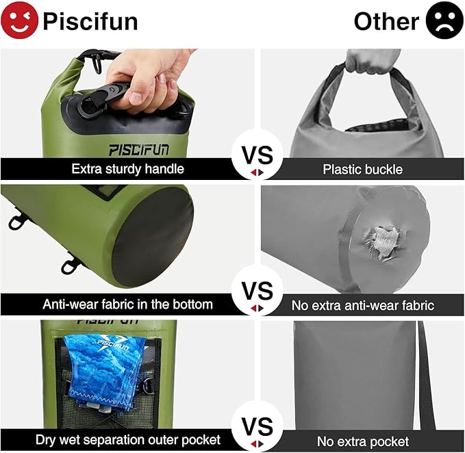 Piscifun Dry Bag, Waterproof Floating Backpack 10L/20L/30L/40L with Waterproof Phone Case for Boating, Kayaking, Fishing