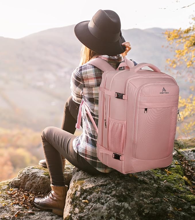 AREYTECO Travel Laptop Backpack for Women, 50L Expandable Extra Large Backpack,Carry On Backpack, Water Resistant Big Bag Anti-Theft Business Daypack Fits 17 Inch Laptop, Pink