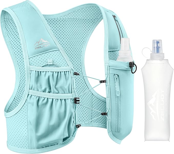 Zelvot Running Vest for Women Men, USA Original Patent, Adjustable Chest Straps Running Hydration Vest with 500ml Soft Flask, Lightweight Reflective Hydration Backpack for Marathon