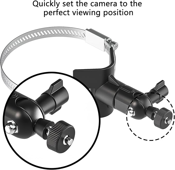 Universal Adjustable Stainless Mount Bracket Outdoor Security Camera 360 Degree Hoop Hose Clamp Pipe Poles Mount No-Drill Holes Compatible with Reolink/Nest/Arlo/Eufy/Wyze and Other Camera (Black)
