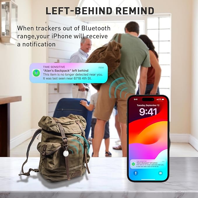 Air Tracker Tags-2 Pack [Apple MFi Certified] (iOS Only), Smart Bluetooth Tracker, Compatible with Apple Find My, Item Locator for Keys, Luggage, Wallet, Suitcase, Bags, IP67 Waterproof