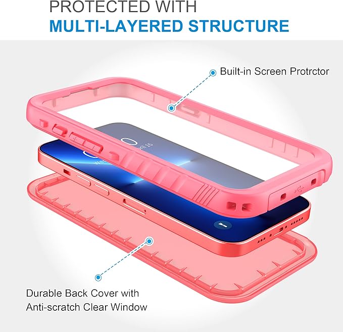 SPORTLINK for iPhone 13 Pro Max Case Waterproof - Full Body Heavy Duty Protection Cover Built in Screen Protector Shockproof Waterproof Case for iPhone 13 Pro Max 6.7 Inches Pink