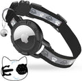 Breakaway AirTag Cat Collar, Reflective Cat Tracker Collar with Air Tag Holder and Bell, Safety Elastic Band Cat GPS Collars for Girl Boy Cats, Kittens and Puppies (Black, 8-13'')