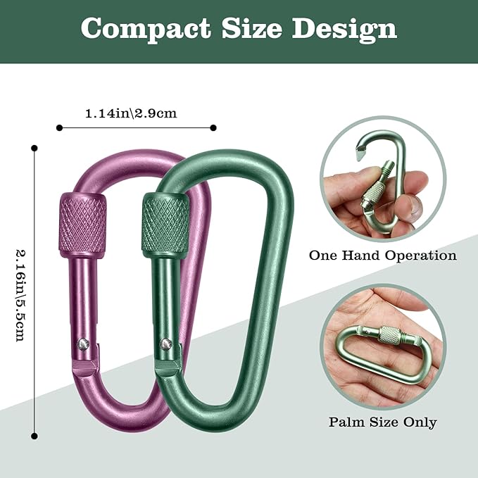 Craebuer Carabiner, 2 inch D-Ring Locking Carabiner Clip, Snap Hook Sport Accessories for Outdoor Camping Hiking