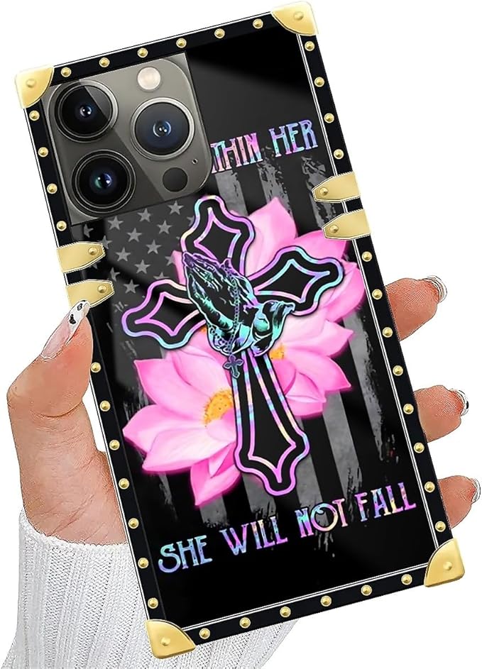 Compatible with iPhone 14 Pro Max Case, Praying Cross Hands Luxury Golden Decoration for Girl Women Soft TPU Shockproof Protective Hard PC Back for iPhone 14 Pro Max