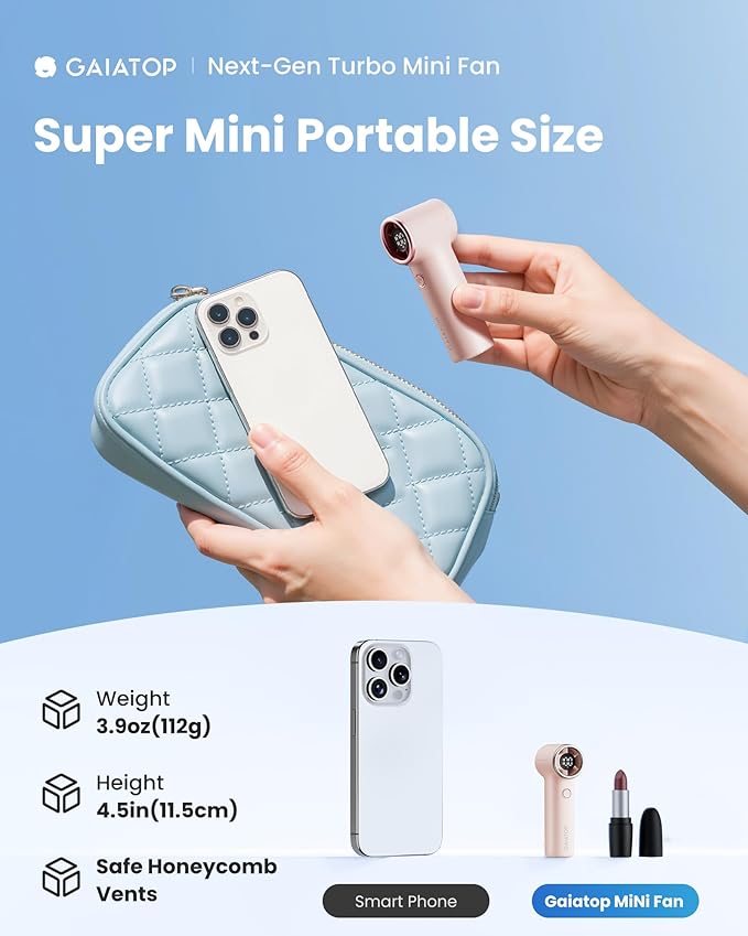 Gaiatop Mini Portable Handheld Fan, 4000mAh [15h Max Runtime] Personal Turbo Fans Pocket Size, High Speed 1-100 Adjustable Small Hand Fan, Outdoor Travel Concert Essentials, Gifts for Women Men, Pink
