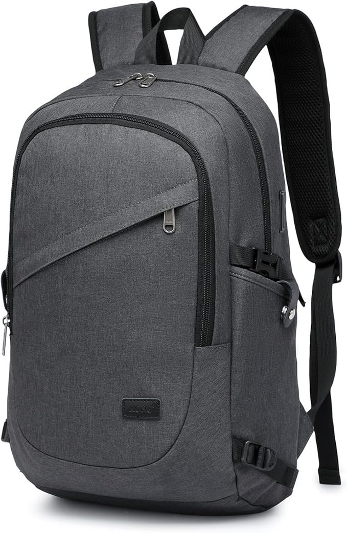 Kono Travel Laptop Backpack with USB Charging Port, Business Anti Theft Slim Sturdy Personal Item Bag, Water Resistant College Computer Daypack for Men & Women Fits 15.6 Inch Notebook, Dark Grey