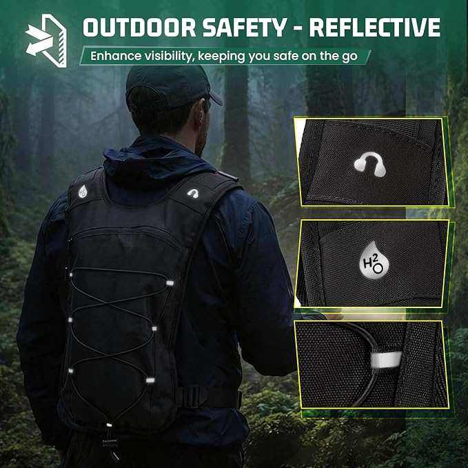 RAINSMORE Hydration Vest with 2L Water Bladder Lightweight Reflective Chest Pack for Cycling Hiking Adjustable Shoulder Strap for Men Women