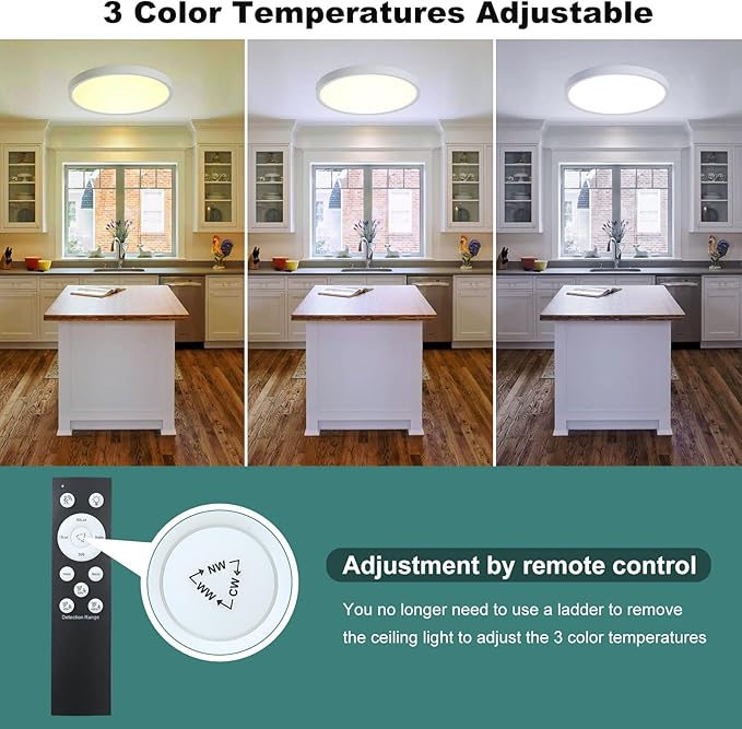 12 Inch Motion Sensor Ceiling Light Indoor,24w Flush Mount Light Fixture Round, Motion Sensor Light Wired for Closet Hallway Porch Laundry Basement Garage Pantry, 3000k/4000k/6000k White
