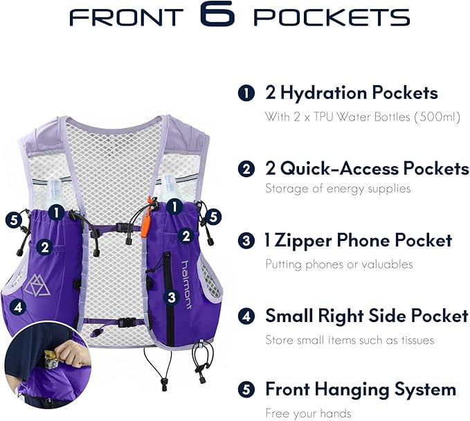 Haimont Running Hydration Vest with Water Bottles for Men Women, Lightweight 10L Hydrated Vest Pack for Trail Running, Hiking