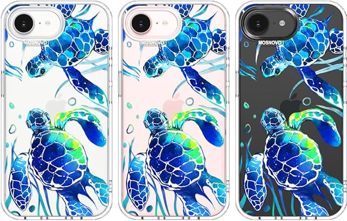 MOSNOVO for iPhone 17e Case/iPhone 16e Case, Shockproof Military-Grade Protection 6.6ft Drop Tested, Clear Phone Case for iPhone 16e / iPhone 17e, Sea Turtles Design