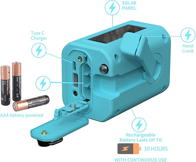 【2025 Newest】 Emergency Crank Weather Radio, NOAA/AM/FM Portable Solar Radio, USB Charged, Battery Powered, Hand Crank, SOS Alarm, Flashlight (Sky Blue)