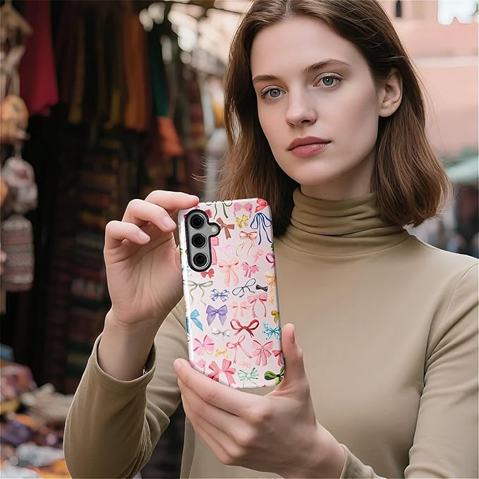 for Samsung Galaxy S25 Case,HL2 Aesthetic Color Bow Tie Hybrid 2 Layer Hard Shell Silicone Protective Pattern Design Case