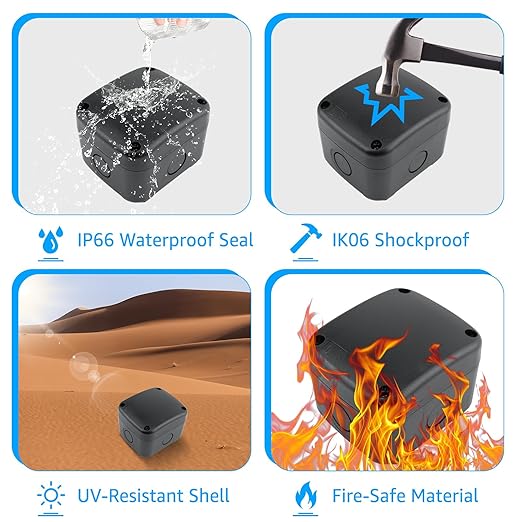 SuperInk Waterproof Black Junction Box, IP66 Outdoor Electrical Enclosure,PVC/ABS Project Box, 3 1/4" x2 3/4" x2 1/4" (86x74x62mm), Small Weatherproof Electrical Box for Garden, CCTV, DIY Wiring,1PCS