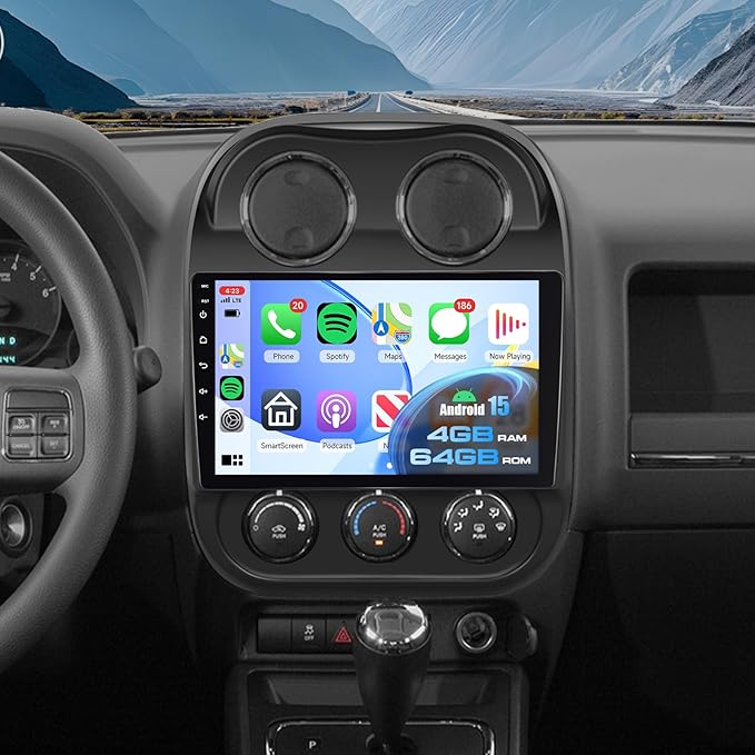 5Ghz WiFi 4G+64G Android 15 Radio for Jeep Compass Patriot 2010-2016 Car Stereo with Wireless Carplay Android Auto,5.0 Bluetooth,Build-in EQ,10inch IPS Touchscreen,GPS,FM/RDS SWC AHD Backup Camera MIC