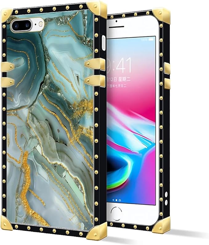 Compatible with iPhone 8 Plus 7 Plus Case, Golden Texture Marble Veining Luxury Golden Decoration for Girl Women Soft TPU Shockproof Protective Hard PC Back for iPhone 8 Plus 7 Plus